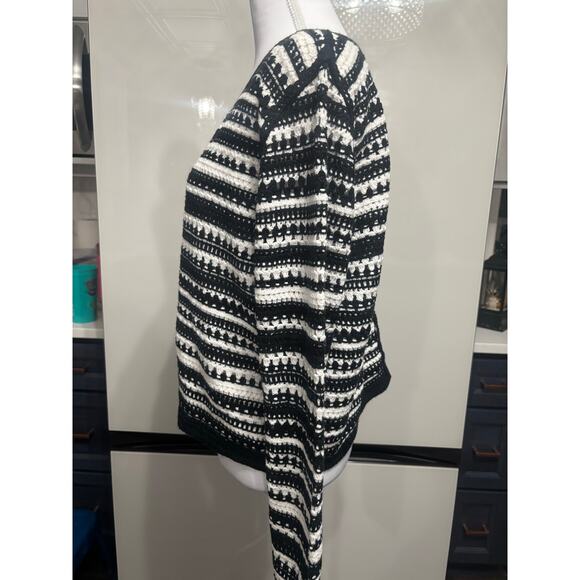 Nanette Lepore Nordic open knit black white cardigan button up grandmacore cozy - Picture 4 of 9